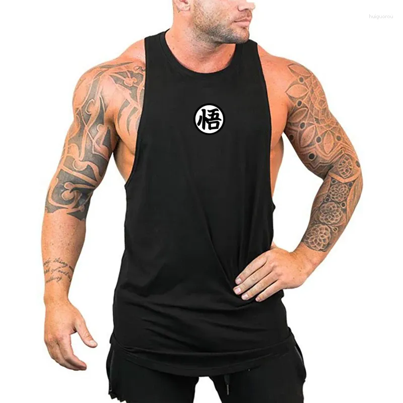 Men's Tank Tops Japanese Anime Logo Wu Font Funny Printing Summer Clothing Gym Stringer Top Men Fitness Sleeveless Shirt Bodybuilding Vest