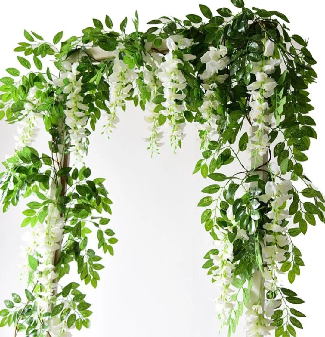 Fleurs décoratives couronnes 2m Wisteria vigne artificielle Garland Wedding Arch Decoration Fake Plants Foliage Rouleau traîne Faux 4516218