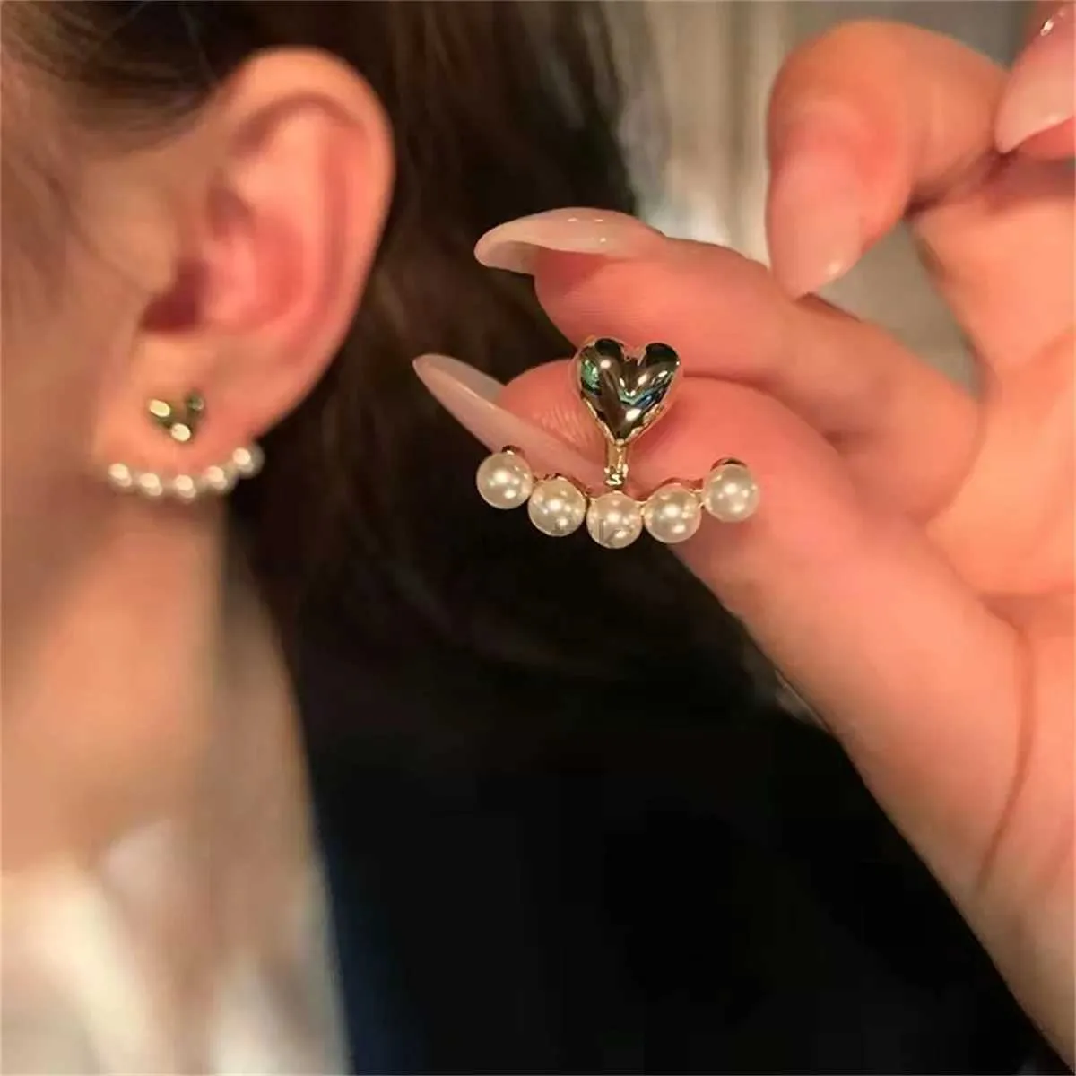 Stud New Trend Korean Style Love Heart Pearl Earrings Cute Flower Rhinestone Stud Earrings For Women Fashion Jewelry Birthday Gifts d240426