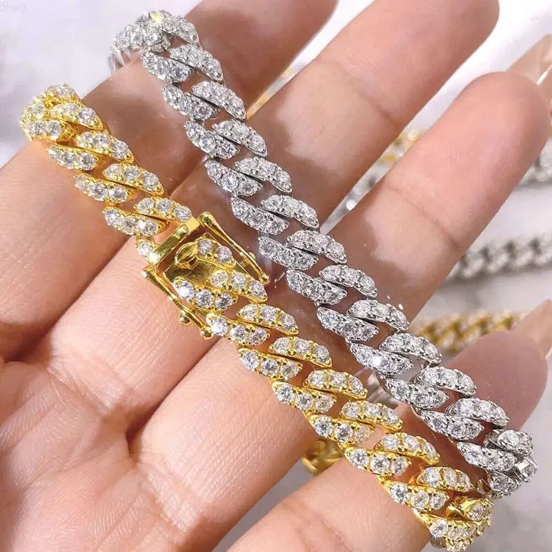 Colliers pendants Hip Hop Bijoux Habit Cuban Link 7 mm Largeur S925 Bracelet Moisanite Bright Silver Silver Bright 7 mm S925