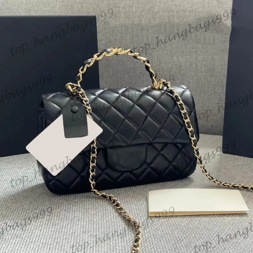 23K Gold Metal Hardware Matelasse Handle Handle Totes Sac à bandoulière noir classique Black Mini Square Mandted Pursed Gold Chains Crossbodybags Hands