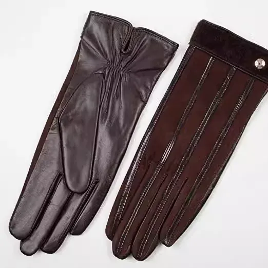 Högklassig stickad ull äkta läder Kvinnors handskar svarta fårskinn kvinnors läderhandskar håller varma kvinnors vinterhandskar