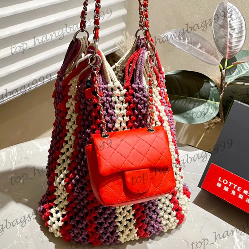 Mujer colorido de tejido de tweed para mujeres Bolsos de cadena de plata de gran capacidad 2in1 con cintura clásica mini colgajo rojo monedero 26x34cm