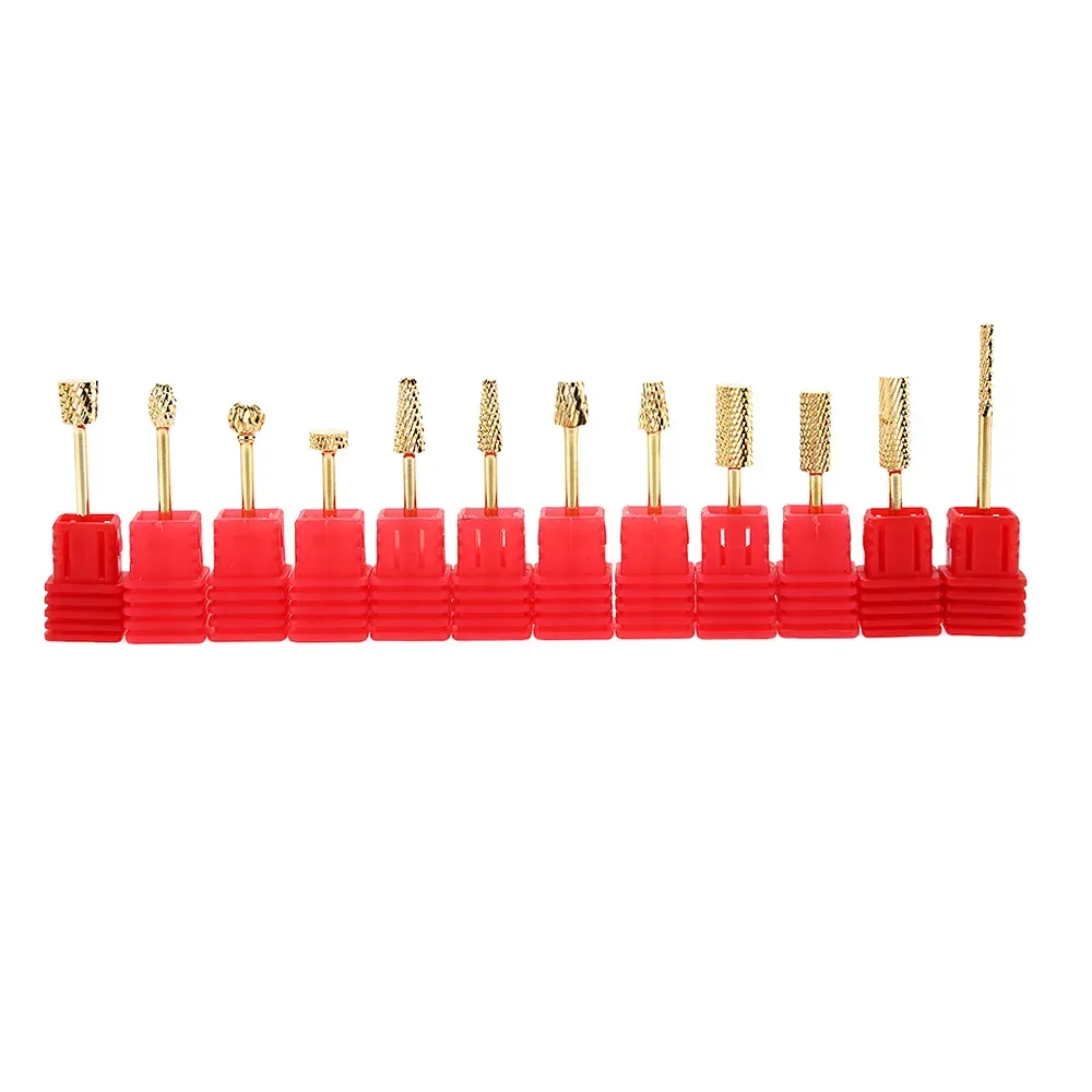 Tungsten Steel Nail Grinding Head Nail Drill Bit Tool Gold Plated for Nail Art Polish Machine