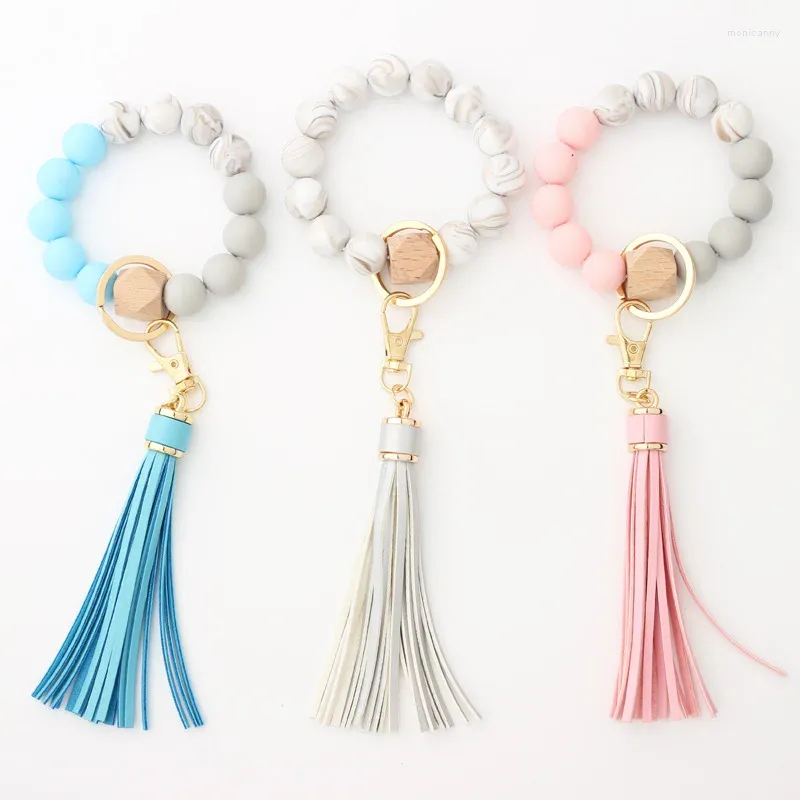Portachiaveschi di portachiavi chiari tassel perle in legno perle braccialetti da donna Accessori multicolore all'ingrosso