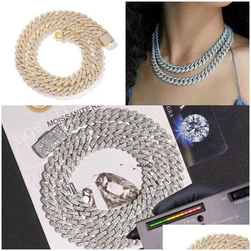 Подвесные ожерелья дизайнерские ожерелье кубинская цепь для звенья для мужчин Женщины с золотом широко 12 мм 14 мм 14 -мм моассанит алмаз хип -хоп Mens Ewejbn