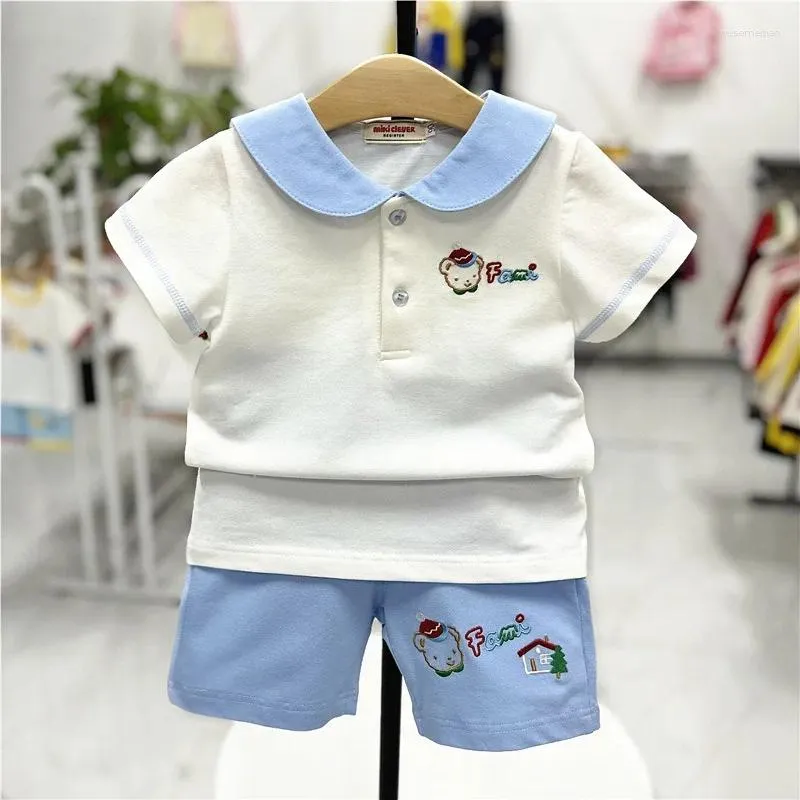 Clothing Sets Summer Kids Two Piece Short Sleeved Pant Set Navy Style Teddy Bear Suit Clothes Boys Cute Tops