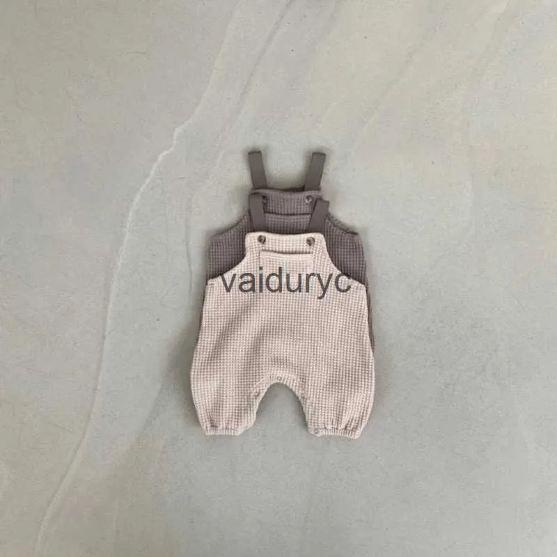 Rompers Baby Clothes Waffle Overalls Boys Jumpsuits Front Pocket Girl Romper H240509