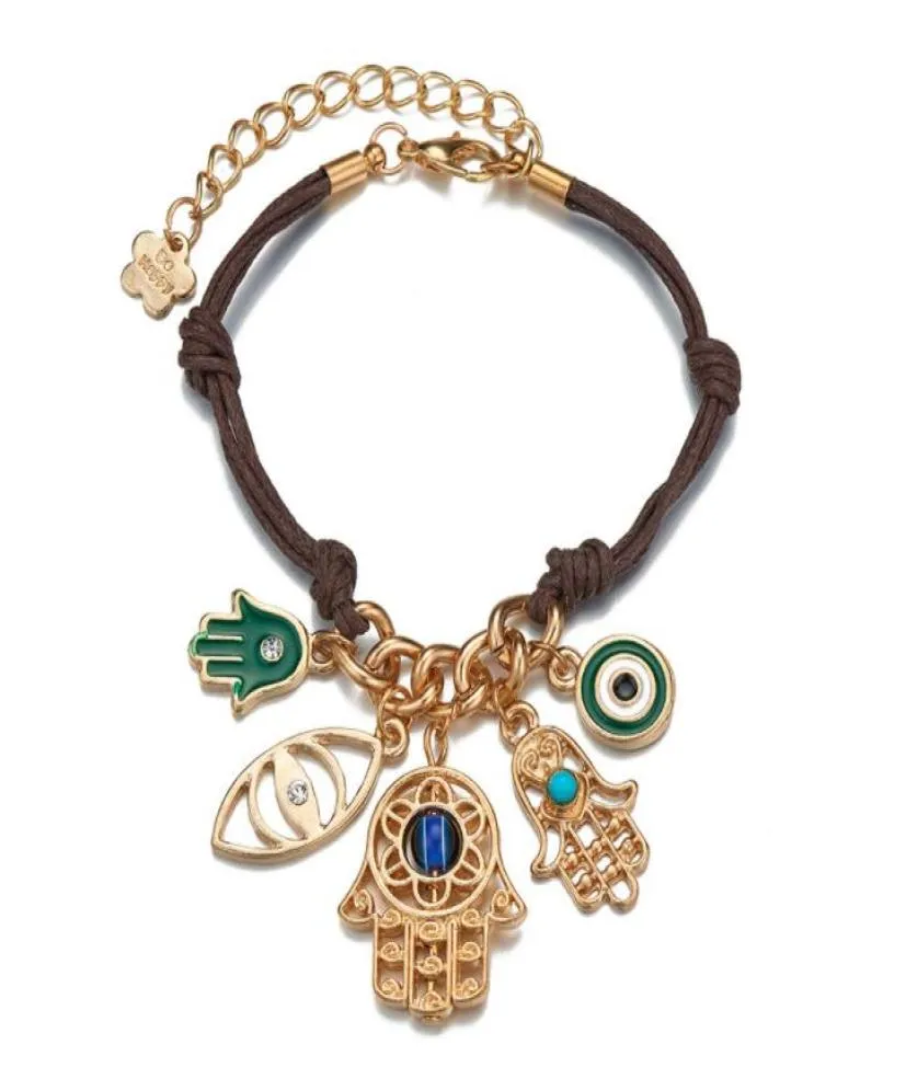 Handvävd armband lycklig sträng tråd hamsa blå turkisk ond öga charm smycken fatima vänskap armband justerbara diy juveler6694371