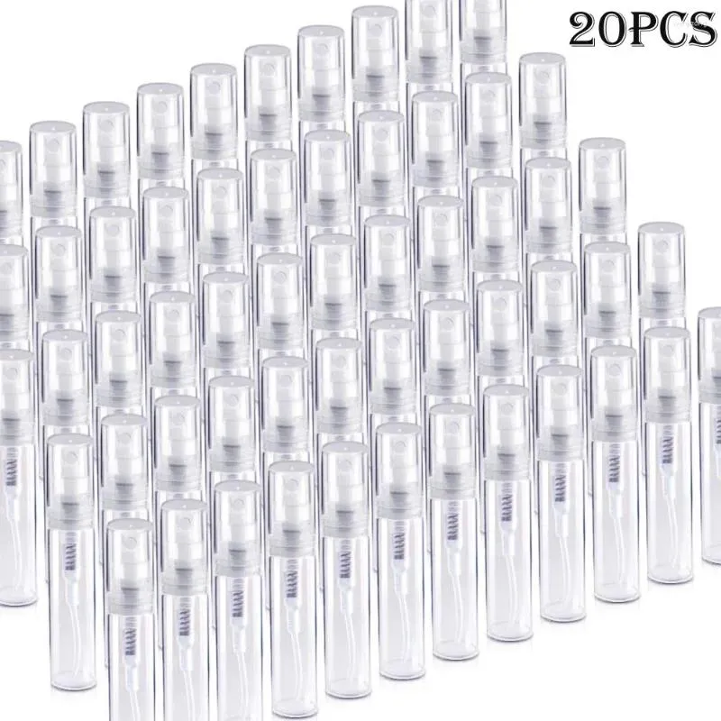 Bouteilles de rangement 30 pack 3 ml / 2 ml Mini flace de pulvérisation en plastique transparent vide atomiseur de parfum mignon pour nettoyer les huiles essentielles de voyage