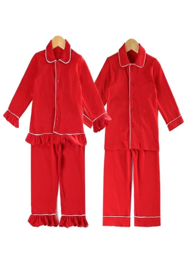 Familie kerstpyjamas jongens peuter meisjes slaapkleding ruches franje pjs 100 katoen rode pyjama's set 2109037280565