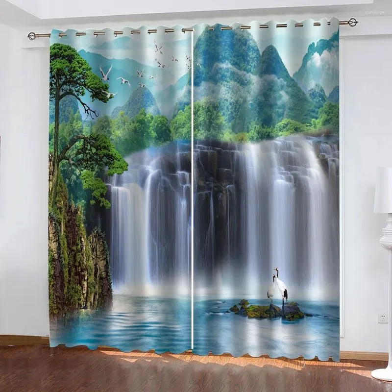 Cortinas cortinas para casas salas 3d Impressão digital Woods cachoeira paisagem sala de crianças decorações de blecaute