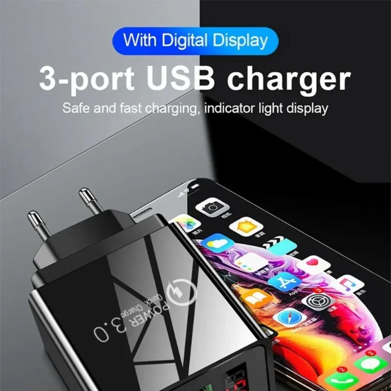 5V3.1A Digital Display Charger 3USB Digital Display Fast Charger Smart Phone USB 3 Port Charging Head 3.1A Smart Digital Display