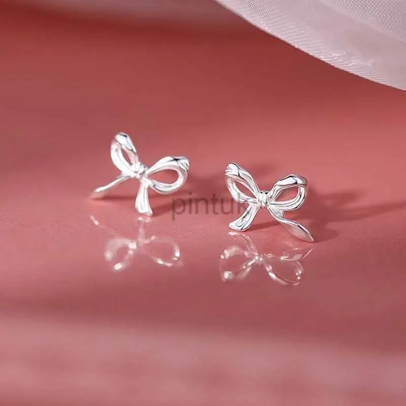 Stud Fashion 925 Silver Needles Sweet Cute Bow Stud Earrings for Women Silver Color Simple Minimalist Ear Piercing Jewelry Gift d240426