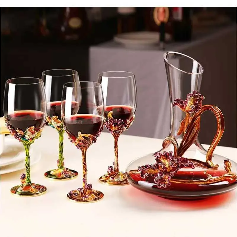 Outils de bar en verre bouteilles de vin bouteilles de vin créativité en émail couleur verres à vin à la maison décoration de vin de vin set des cadeaux de bar à la maison 240426