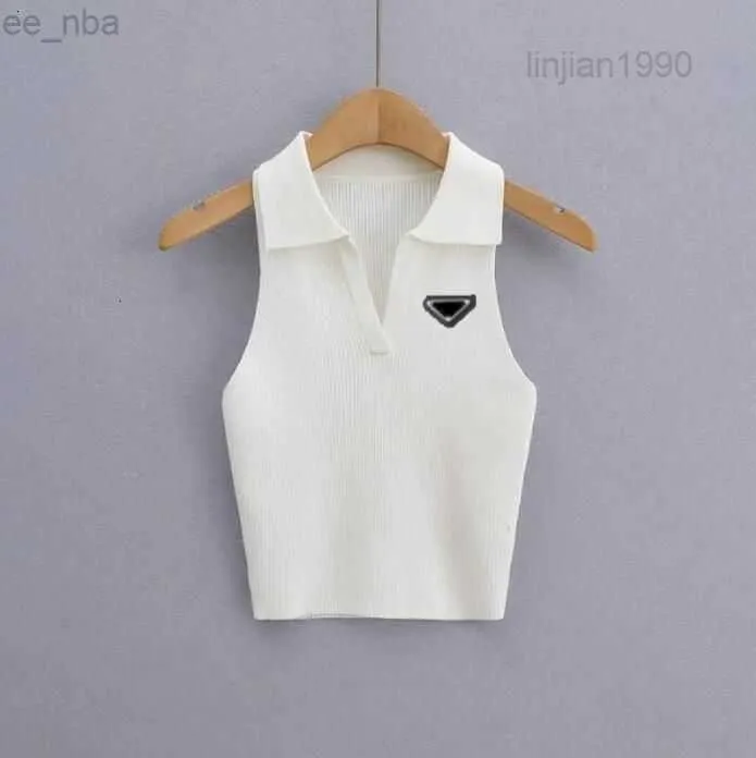 Hot Pr-a Summer White Women T-Shirt Tops Tees Crop Top Embroidery Sexy Shoulder Black Tank Top Casual Sleeveless Backless Top Shirts Luxury Designer Solid Color Vest