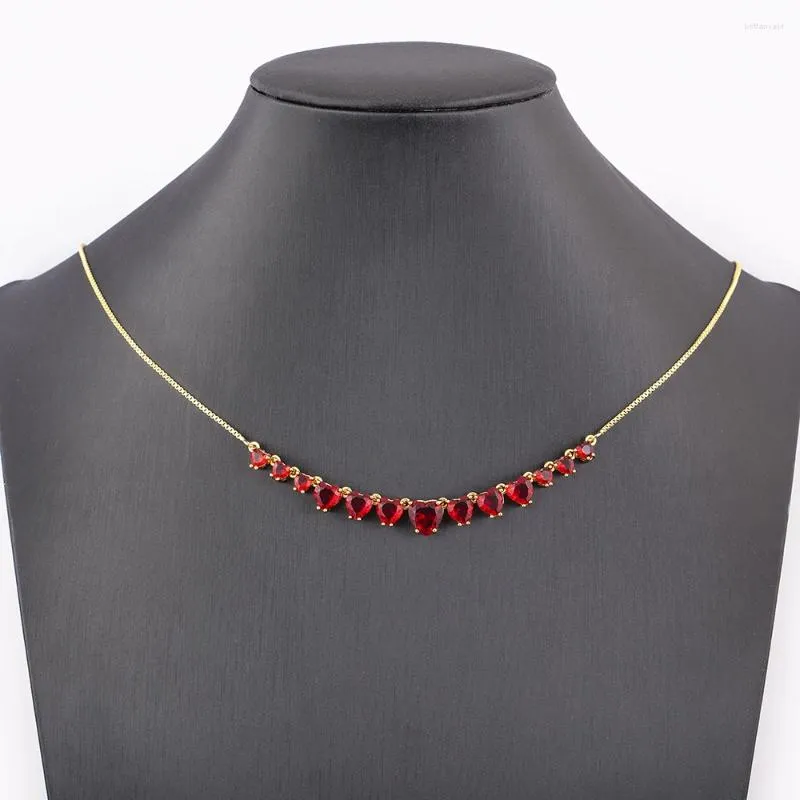 Pendant Necklaces Nidin Arrival Romantic Heart Shape Necklace Copper Zircon White/Blace/Red Colors Jewelry Accessories