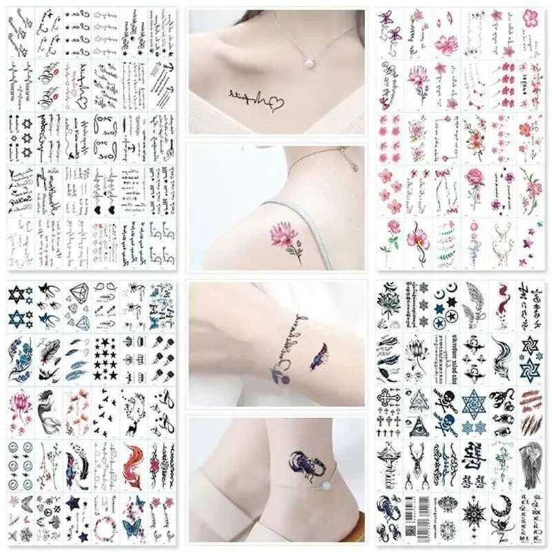 Transfert de tatouage 30PCS / SET Aucune répétition, autocollants de tatouage temporaire tatouages imperméables pour les femmes Sexy ARM CLAVILE CORPS ART MAIN POUR FILLE MEN 240427