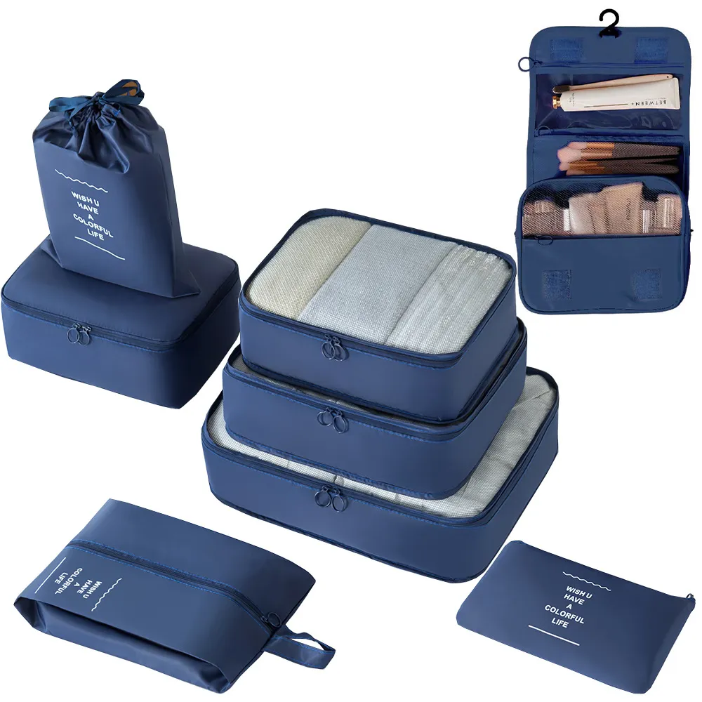 Набор мешков для хранения путешествий, многофункциональная классификация, набор из семи частей, чемодан большой емкости, сумка для организации одежды и обуви для автобуса