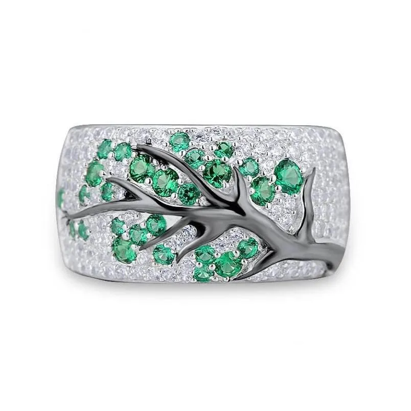 Anneaux de mariage Taille 5-11 Bijoux de mode vintage en gros 925 Sterling Sier Emerald CZ Diamond Gemstones Party Women Engagement Band Dhfef