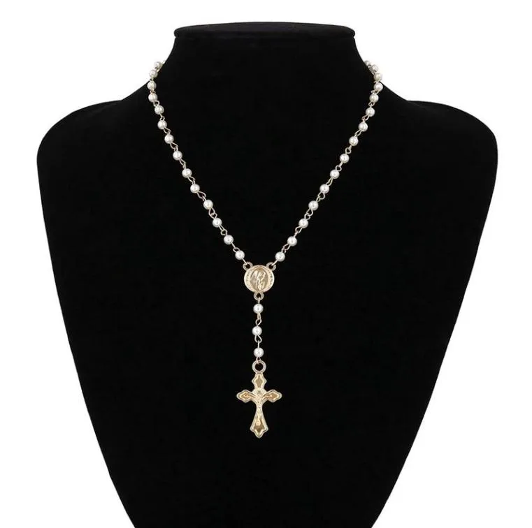 Katolickie koraliki różańcowe Naszyjnik Kobiety Oświadczenie biżuterii religijne złota łańcuch Lin Multilayers Choker Naszyjnik Vintage5773582