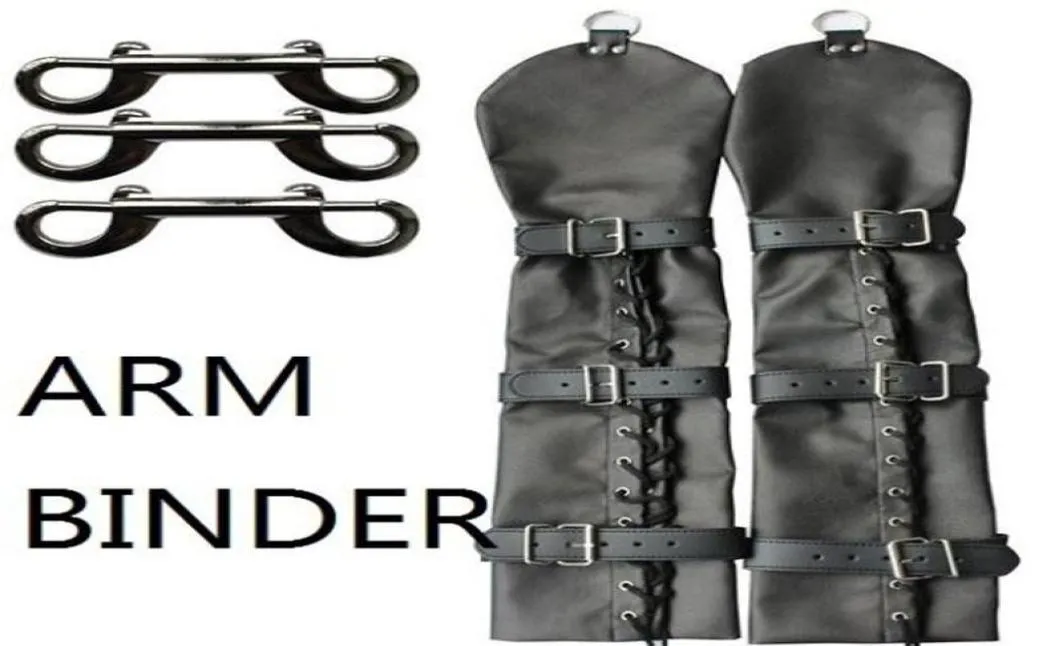 SM Bondage Full Length PU Leather Fetish Mitts Armbinder Double Fingerless Arm Binder Opera Gloves Arm Restraint Sex Fetish Y04066619346