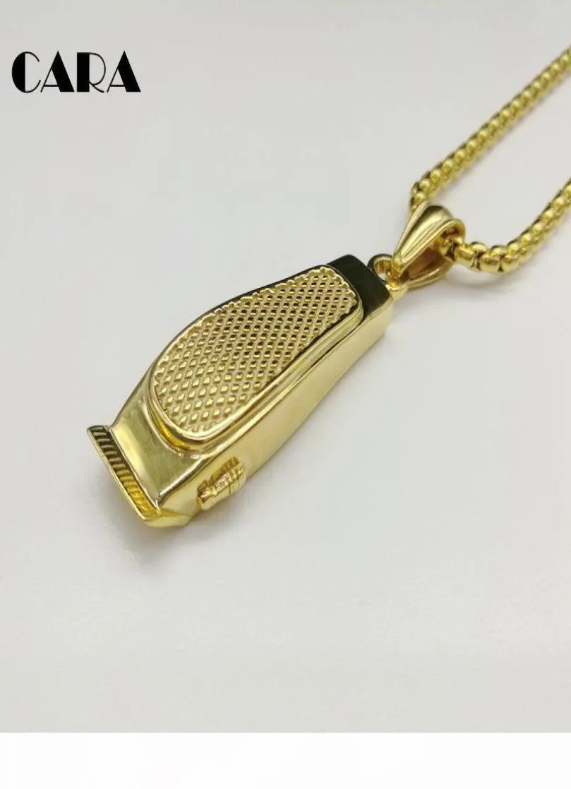 Cara New Gold Color 316L Edelstahl Hip Hop Friseur Haar Rasierer Halskette Stylische Herren Halskette Accessoire Ganze CAG1928689