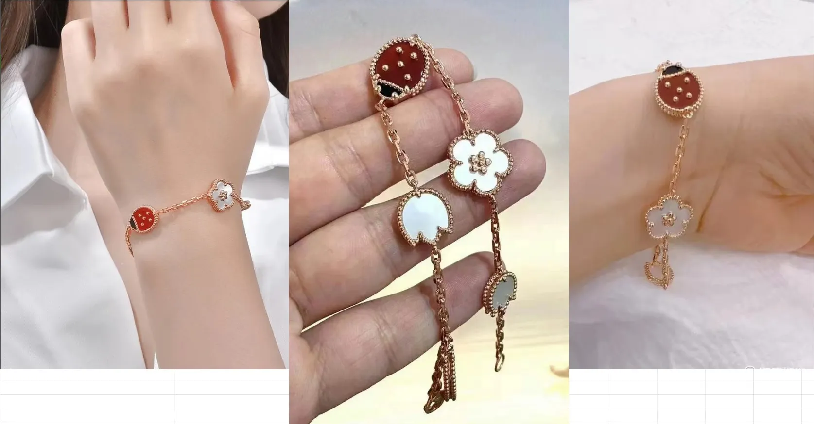 2024 VC Family Luxury Classic Five Flowers Jewelry Bracelet 18K Gold Red Beimu Bracelet Highバージョンメッキバラ