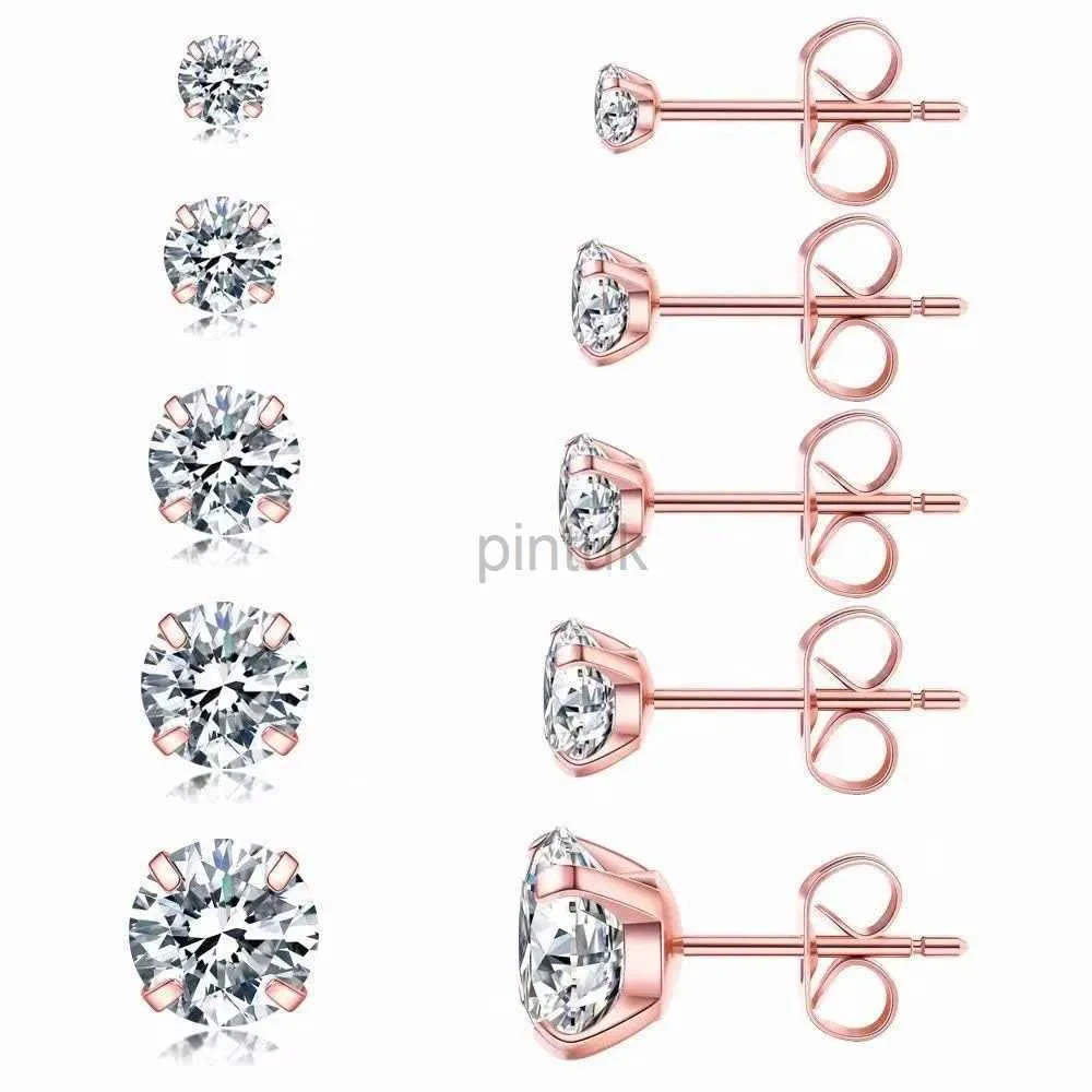 Stullo 1 paio di colore rosa in oro rosa ipoallergenico 316L in acciaio inossidabile zirconia cubica zirconia cubica cz orecchini a perno di dimensioni 3-8 mm d240426