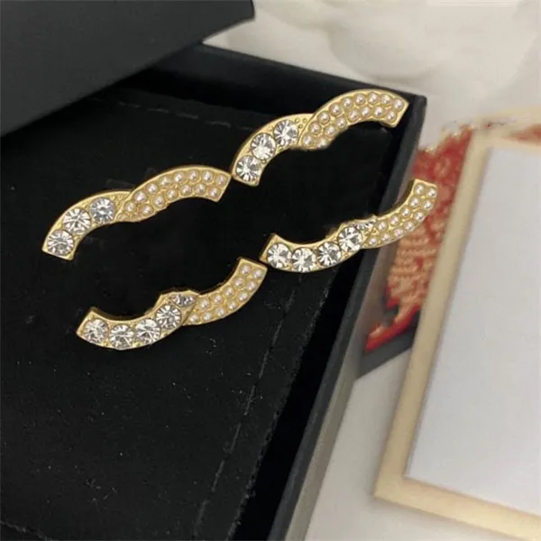 2023 CCLIES Studörhängen Pearl Diamond Drop Gold C Earring Designer för Woman Fashion Brand Not Fade Silver Wedding Women Earings 9456