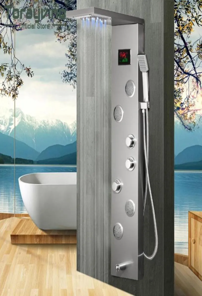 Torayvino Bathroom Down Faucet Panneau LED Panneau de colonne Baignoire Baignoire Tap avec des ensembles d'écran Système de message à température de la main3706932