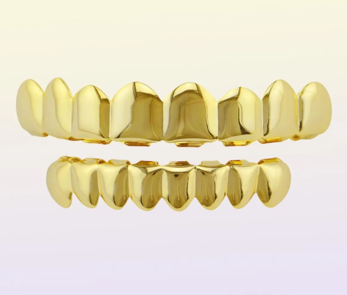 Hiphop Grill Jewelryclassic Smooth Gold Sier Rose Glated Teeth Grillz Top Bottom Faux Dental Tooth Braces Grills Men Lady Hip Hop 7525878