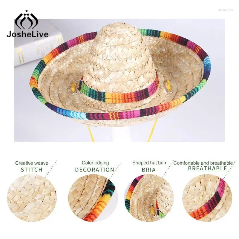 Vêtements de chien mignon mini chiot chat paille tissée de soleil tissu chapeau de soleil mexicain sombrero pour animaux de compagnie costume pour chiens réglables