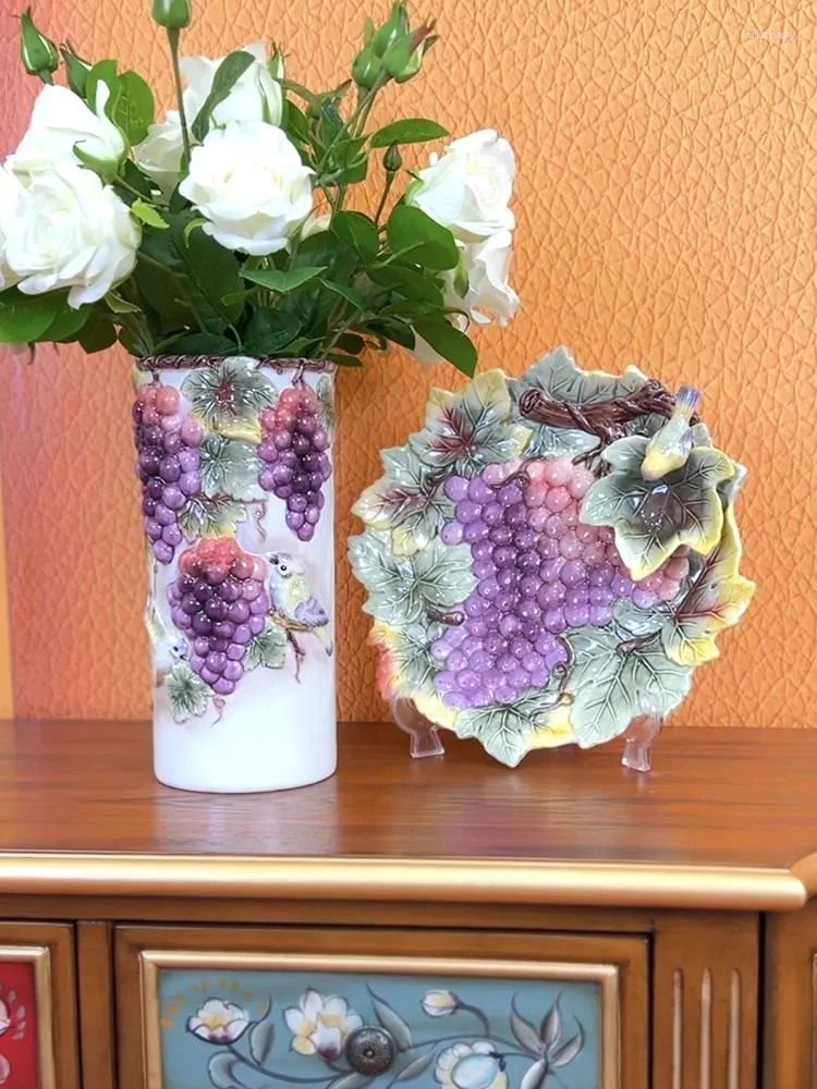 Vases Ceramic Vase Decoration Living Room Flower Arrangement High-end Floral Home Plate Tea Can