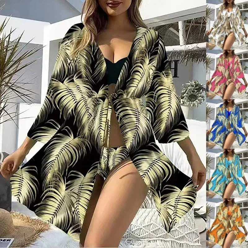 Szorty stroju kąpielowego dla kobiet 2024 Kobiety Summer Three Bikini Digital Colorful Print Play Cover Swim