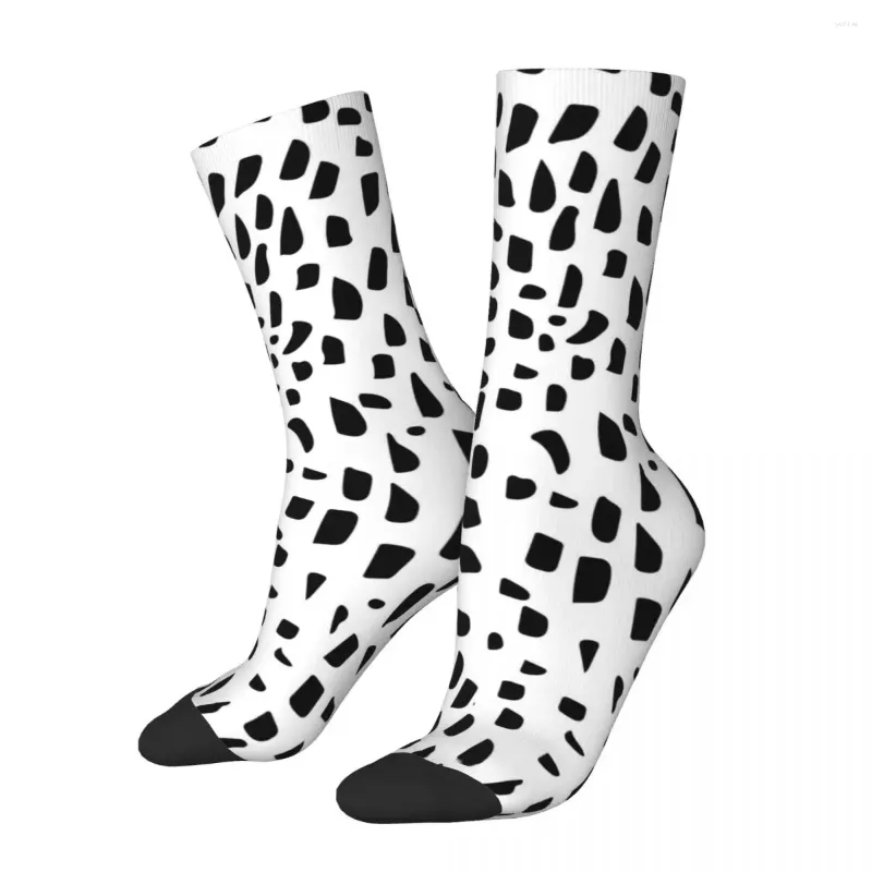 Chaussettes dalmatiennes à imprimé dalmatien tacheté noir et blanc basaux élégants unisexes de haute qualité