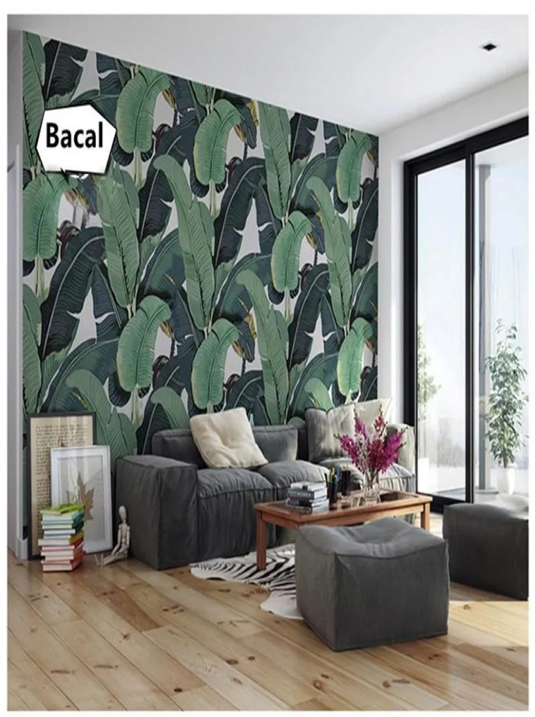 Papéis de parede Folhas de banana papel de parede nórdica quarto quarto personalizado sem costura não tecido tv background7040812