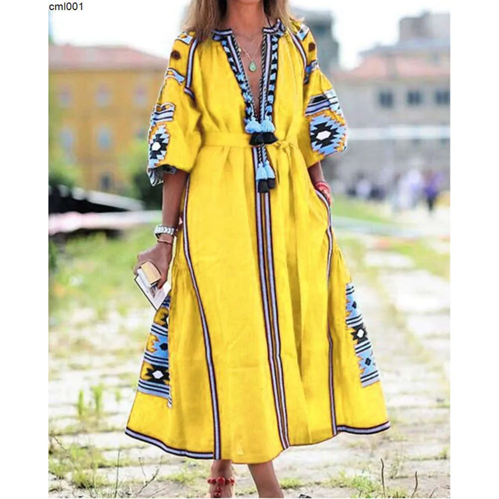Vestidos largos elegantes designer klänningar vår fransk stil kvinnor casual klänning kaftan tryck stor swing a-line maxi eid mubarak abaya sundress robe