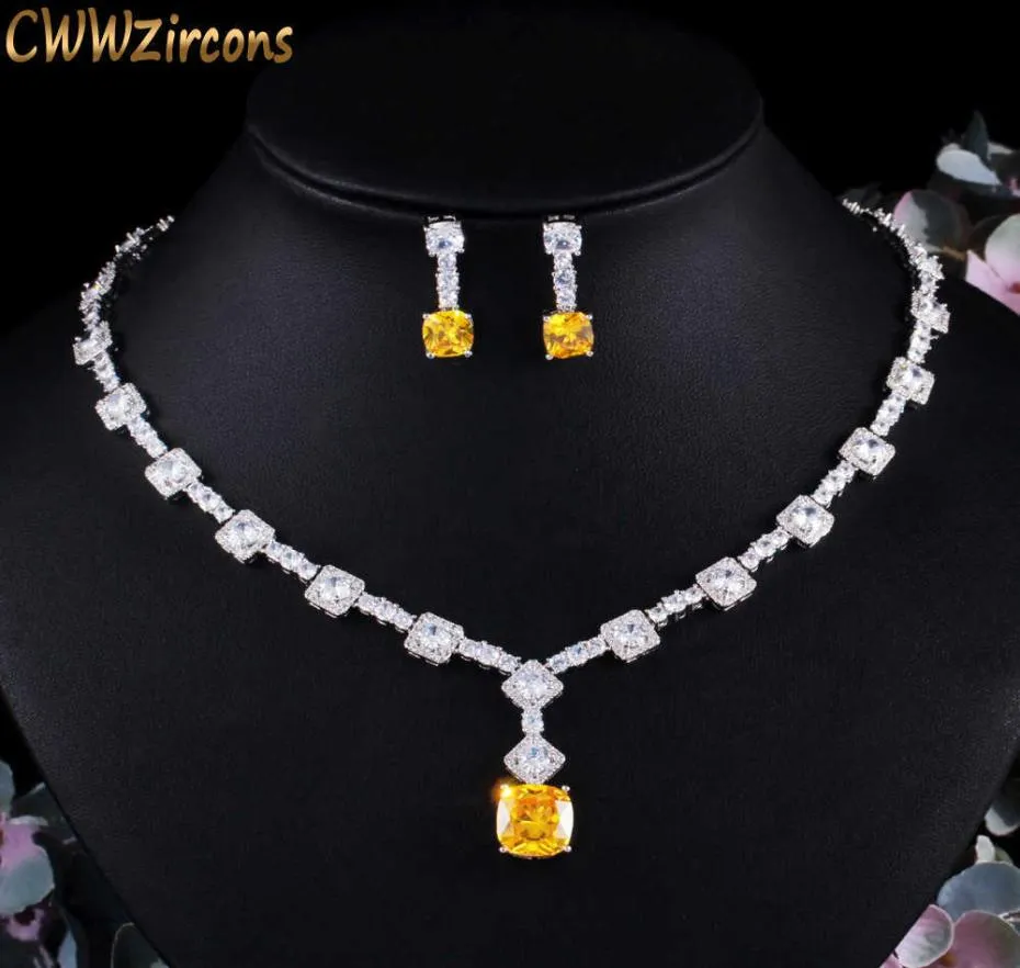 Magnifique chute carrée en zircon cubique Collier juif de fête ensemble pour les femmes accessoires de costumes de mariée de mariage T504 2107149564463