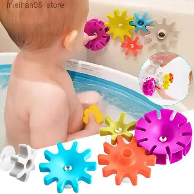 Sand Play Water Fun 5 Montessori baby shower toys suction cup gear rotating toys colored rotating water wheel childrens bathtub water toys 0-3 years Q240426