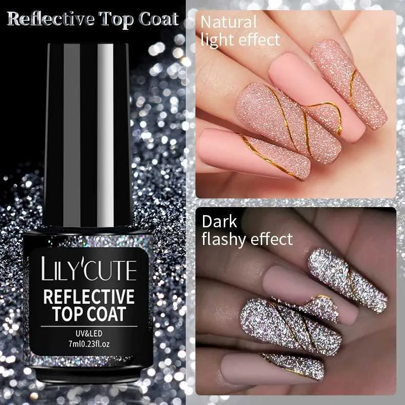 Nagellak lilycute 7 ml reflecterende glitter gel nagellak semi permanent sprankelende nagel nagel kunst varnish base top COA Y240425