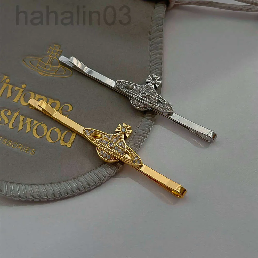 Desinger Viviennes Westwood Classic Vintage Empress Dowager Set Diamond Planet Side Hair Clip New Clevis Metal Hair Ornement