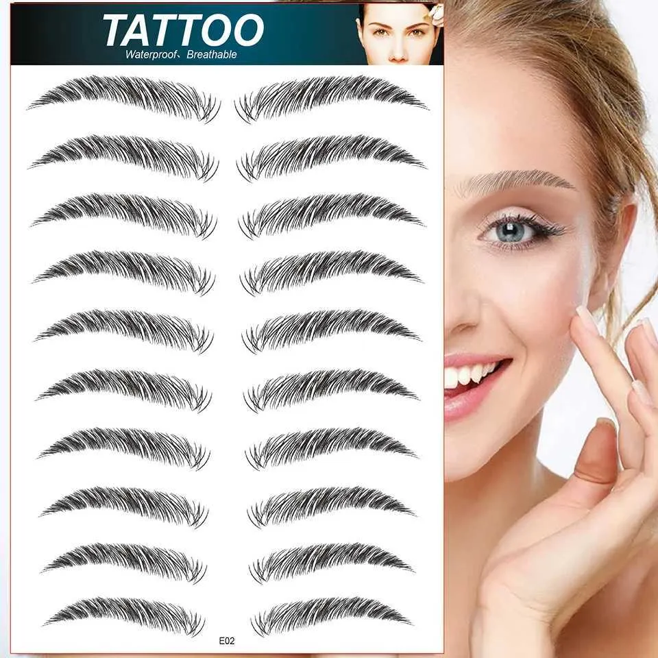 Tattoo Transfer 4D Wasserbasis haargesteuerte authentische Augenbrauen Tattoo Aufkleber wasserdichte Kosmetik Langlebige Make-up False Eyebrows Aufkleber 240427