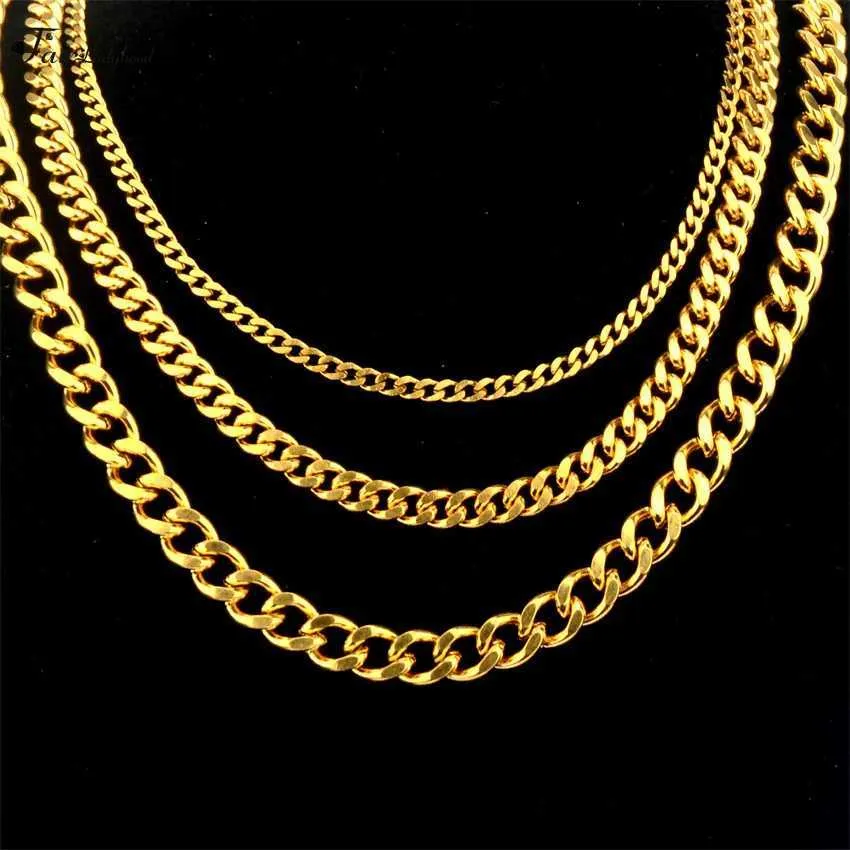 Strands Long Chain Necklace Cuban Chain Necklace Basic Punk Gold Stainless Steel Mens 5/7mm Necklace Jewelry 240424