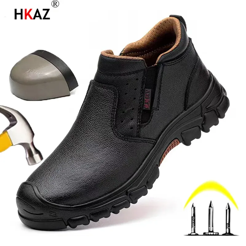 Boots Waterproof Men Boot Leather Safety Shoes Antismash Antipuncture Work Shoes Lightweight Work Sneakers Indestructible Shoes