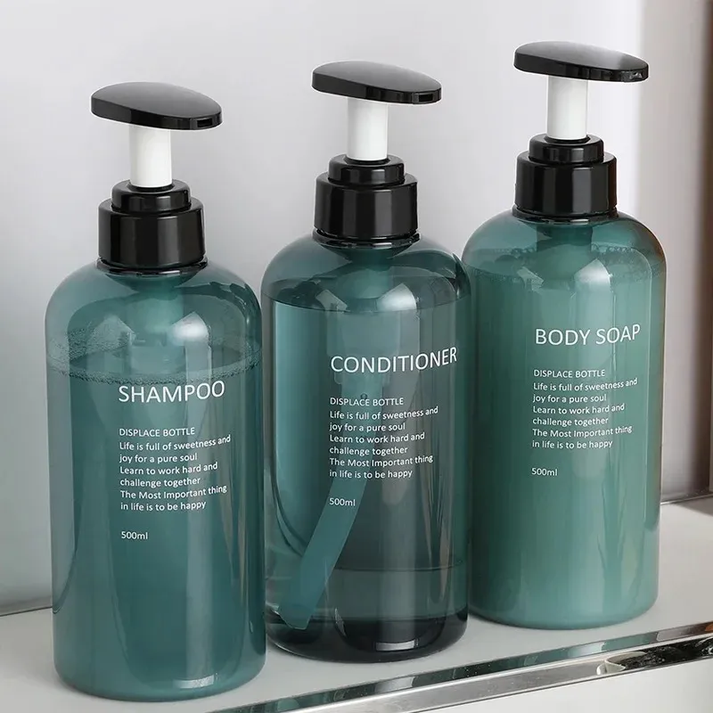 2024 /conjunto de shampoo recarregável Condicionador de lavagem corporal dispensador conjunto letras impressas dispensador de garrafas de sabão de banheiro- conjunto de dispensador para banheiro