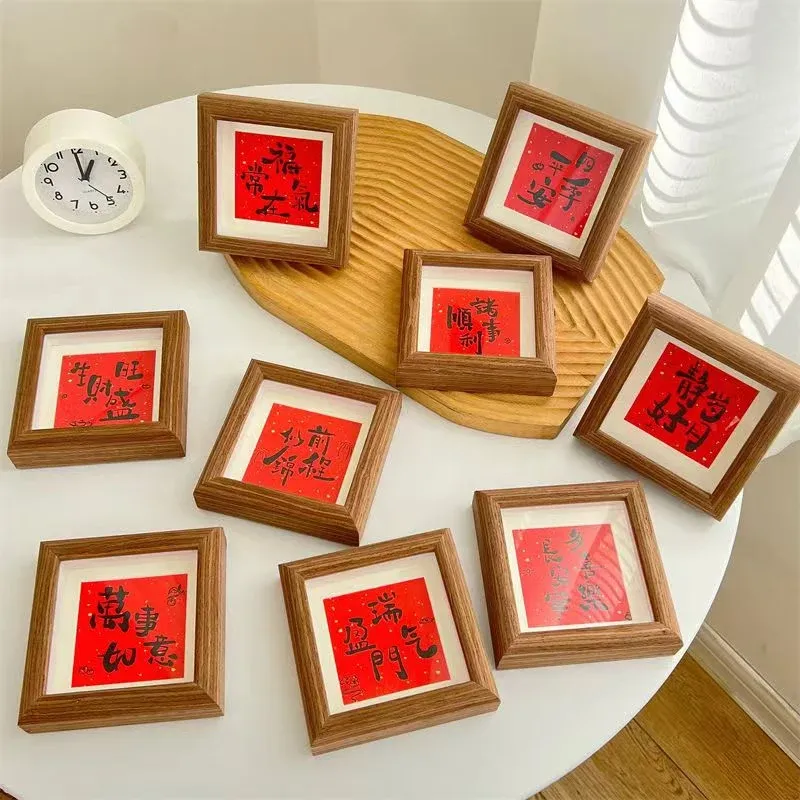 Brädor 1pc/Lot Wood Photo Frame 4Inch Square Picture Frames Wall Hanging Holder Chinoiserie Decoration Custom Home Bedroom vardagsrum