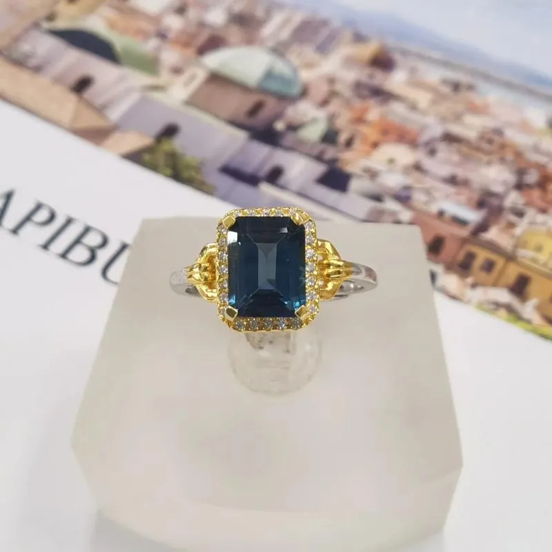 Küme Yüzükleri EST Takı Yüzüğü Doğal Londra Mavi Topaz Taş 6 8mm Lady Hediye Tarihi Yıldönümü