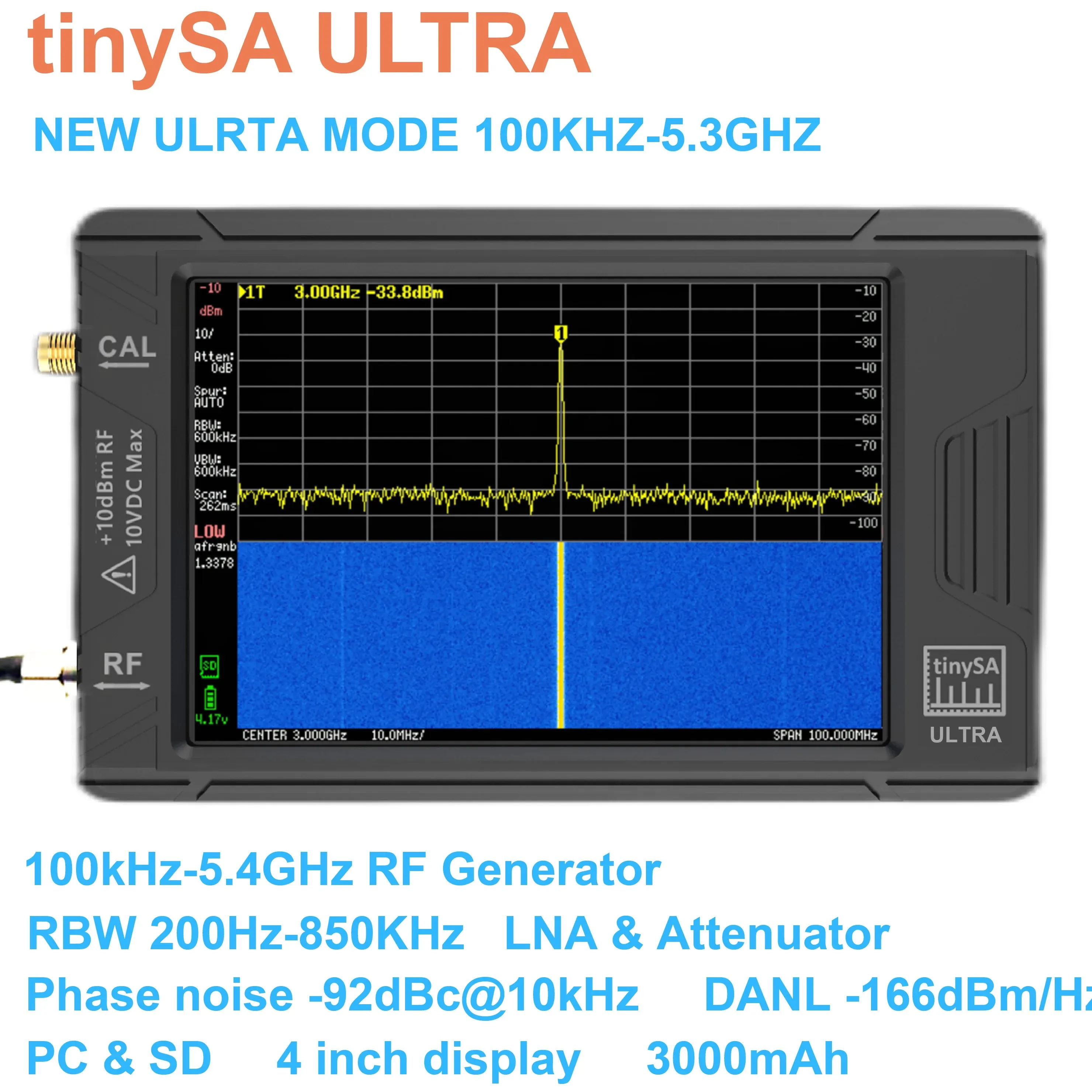 Guida Tinysa Ultra 4 "Spectrum Analyzer 2022 Nuovo elemento Handhell Analyzer 4 '' con batteria