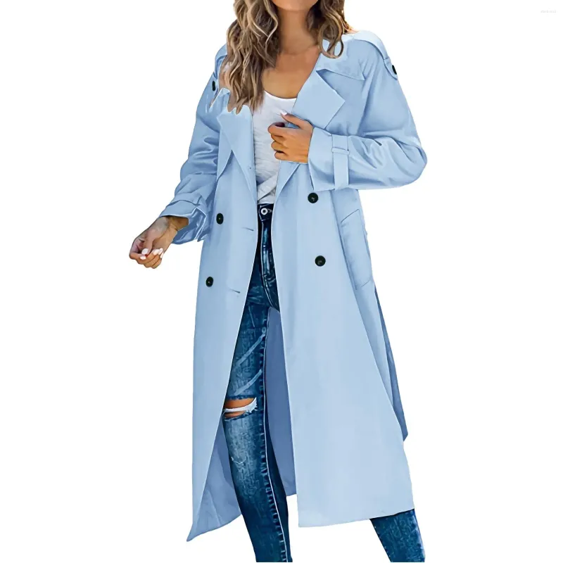 Women's Jackets High Street Solid Color Windproof Jacket Turn-Down Collar Loose Fit Button Down Long Coats Lightweight Windbreaker